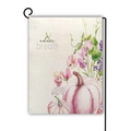 Linen garden flag featuring watercolor pumpkins, floral design and Autumn Breath text - Autumn Breath Pink Purple Pumpkin Style