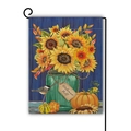 Detailed garden flag with sunflowers, pumpkins and Welcome Fall sign on blue wood back - Welcome Fall Blue Background Style (16)