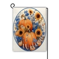 Detailed garden flag with pumpkin and sunflower print on canvas with black metal stand - Welcome Sunflower Pumpkin Style (17)