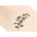 Set of 4 placemats with tropical green leaves on beige fabric for dining table decor - Fresh Eucalyptus Style (款式36)