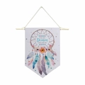 Drapeau mural attrape-rêves bohème avec fleurs roses et texte motivant en allemand - 35x50cm / Slogan Allemand Suivez Vos Rêves (Style-7)