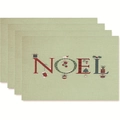 Light green linen Christmas placemats with Noel print and holiday icons set of 4 - Style 36