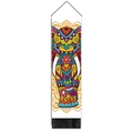 Bohemian elephant tapestry with colorful mandala patterns, wood pole and black tassels - 32.5x130cm / Style-9 (Colorful Artistic Elephant)