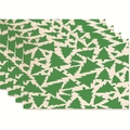 Set of four linen Christmas placemats with minimalist green tree patterns on beige fabric - Off-White Base Dark Green Christmas Tree Style (Style 30)