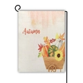 Autumn garden flag with watercolor pumpkin cart and sunflower on burlap linen background - Autumn Wooden Cart Pumpkin Sunflower Style