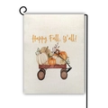 Bandiera da giardino in lino con zucche Happy Fall in un carro rosso su supporto - Stile Happy Fall Carretto Rosso (6)