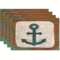 Set of 4 vintage nautical placemats with anchor design on rustic linen texture - Style 31 / 45*30 (flax)