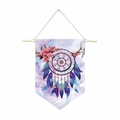Drapeau mural attrape-rêves bohème avec plumes aquarelle violettes et motifs floraux - 35x50cm / Attrape-rêves Fleurs Roses et Violettes (Style-8)