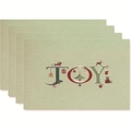 Set of 4 Christmas JOY themed placemats in light green linen texture for table decor - Style 37