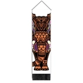 Bohemian elephant tapestry with orange ethnic patterns, wooden pole, and black tassels - 32.5x130cm / Style-10 (Orange-Brown Ethnic Elephant)