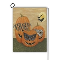 Bandiera da giardino Halloween con zucche mascherate e pipistrelli su supporto nero - Stile Maschera Zucca / 45*30cm