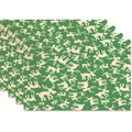 Set of 4 dark green Christmas placemats with elk pattern in durable linen fabric - Dark Green Base Beige Elk Style (Style 31)