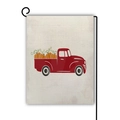 Bandiera da giardino con pickup rosso e zucche su trama di lino per decoro autunnale - Stile Zucca Pickup Rosso Classico (7)