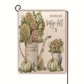 Fall garden flag with vintage watercolor pumpkin, hydrangea and watering can motif - Vintage Watercolor Watering Can Hydrangea Pumpkin (12) / 45*30cm