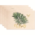 Set of 4 tropical palm leaf placemats with Oh Baby text and faux linen texture - Oh Baby Gold Lettering Style (款式38)