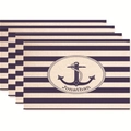 Set of 4 personalized nautical placemats with anchor logo and blue stripes - Style 32 / 45*30 (flax)