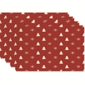 Set of 4 red Christmas placemats with white tree and snowflake patterns - Red Base Simple Christmas Tree Style (Style 32)