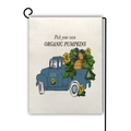 Bandiera da giardino in lino con camion d'epoca blu e zucche su supporto nero - Stile Raccolto Fattoria Camion Blu (8)
