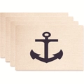 Set da 4 tovagliette in lino con stampa ancora per decorazione tavola nautica - Ancora Nero Viola Scuro (Stile 32)