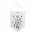 Drapeau mural attrape-rêves bohème avec plumes aquarelles et support en bois naturel - 35x50cm / Attrape-rêves Floral Boho (Style-10)