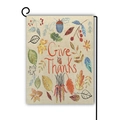 Linen garden flag with Give Thanks lettering and autumn leaf wreath on metal stand - Give Thanks Harvest Design