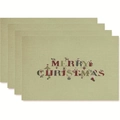 Set of 4 khaki linen textured Christmas placemats featuring Merry Christmas hand-drawn art - Style 39
