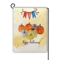 Double-sided linen garden flag with watercolor pumpkins and Happy Halloween greeting - Happy Halloween Pumpkin Banner Style