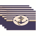 Set of 4 nautical anchor and navy stripe placemats with faux linen fabric texture - Style 33 / 45*30 (flax)