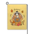 Thanksgiving Gartenflagge mit Truthahn und Kürbis-Illustration auf Metallständer - Pilger Truthahn Stil (3) / 45x30cm