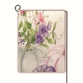 Linen garden flag with watercolor pumpkins, flowers, and 'Autumn Breath' text design - Pastel Pumpkin Sweet Pea Autumn Breath (14) / 45*30cm