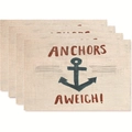 Set di 4 tovagliette in lino con design ancora nautica e testo Anchors Aweigh - Slogan Nautico Anchors Aweigh (Stile 33)