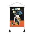 Tapiz bohemio con diseño de jarrón floral, vara de madera y borlas negras decorativas - 35x50cm / Jarrón Blanco Flores Abstractas Azules Y Blancas (Estilo-8)