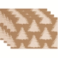 Set of 4 Christmas placemats with reindeer stripe and tree patterns in light brown - Light Coffee Base Hand-drawn Christmas Tree Style (Style 33)