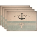Set of 4 nautical themed placemats with anchors and ocean lover prints in linen texture - Style 34 / 45*30 (flax)