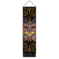 Bohemian colorful cat tapestry with mandala patterns and decorative black tassels - Colorful Mandala Cat Illustration (Style-1) / 32.5x130cm