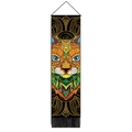Detailed mandala cat tapestry featuring wooden hanger and black tassels on white background - Colorful Mandala Cat Totem (Style-3) / 32.5x130cm