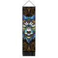 Detail of bohemian tapestry featuring a colorful geometric wolf head with black tassels - Colorful Geometric Mandala Wolf (Style-4) / 32.5x130cm