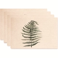 Set of 4 beige placemats with green tropical fern leaf prints and linen texture - Realistic Fern Leaf Style (40)