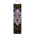 Vertical bohemian wall tapestry featuring a colorful wolf head design with black fringe - Bohemian Style Colorful Wolf Head (Style-5) / 32.5x130cm