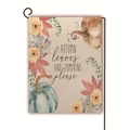 Linen garden flag with autumn pumpkins and flowers on a minimalist metal stand - 45*30cm