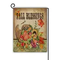 Linen garden flag with Fall Blessings text, pumpkin harvest corn and bird design - Fall Blessings Cornucopia Style (7)