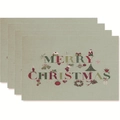 Set of four linen Christmas placemats featuring Merry Christmas prints and holiday motifs - Style 40