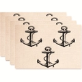Set di 4 tovagliette in lino con stampa di ancora nera vintage per decorazione tavola - Schizzo Ancora Vintage (Stile 34)