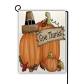 Dankfest Gartenfahne mit Kürbissen und Give Thanks Schild an einem schwarzen Metallständer - Give Thanks Holzmaserung Stil (4) / 45x30cm