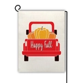 Bandiera da giardino in lino con camion rosso vintage, zucche e scritta Happy Fall - Stile Happy Fall Pickup Rosso (11)