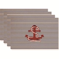 Set of 4 blue white striped nautical placemats with red anchor for dining table decor - Red Anchor Blue White Striped Style (zd35)