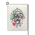 Linen Father's Day garden flag with mustache icon and Happy Father's Day text - Red Cyan Hearts Mustache Style (12)