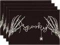 Set of 4 black Halloween placemats with white skeleton hand, spider, and Spooky text - Black Background White Skull Hand Spooky Style (8) / 30*45cm