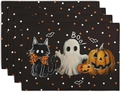 Close-up of Halloween placemat set featuring spooky black cat, ghost and pumpkin patterns - Polka Dot Black Cat Ghost Style (7) / 30*45cm