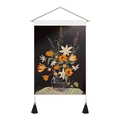 Tapiz de pared bohemio con flores vintage en jarrón de vidrio y borlas negras - 35x50cm / Flores En Frasco De Vidrio Con Paño Rayado (Estilo-10)
